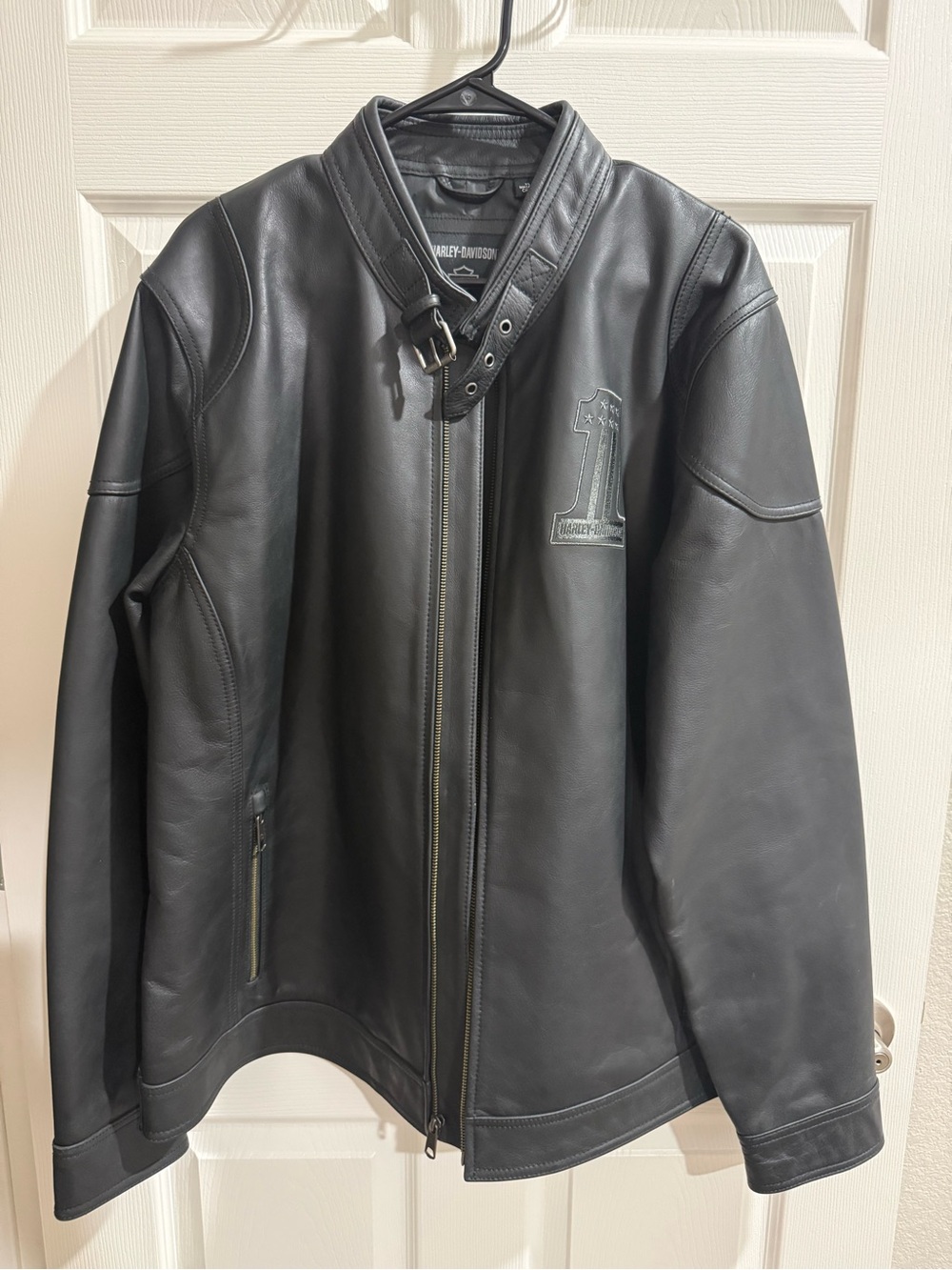 Harley-Davidson Black Leather Bomber Jacket with Chest Logo